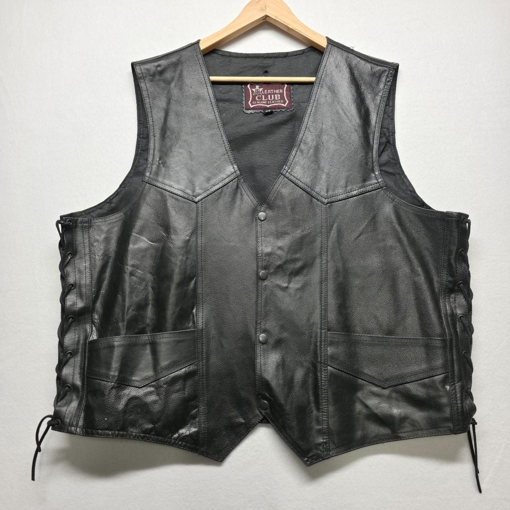 Vintage Leather Club‎ Men's Black Genuine Leather Vest Size 54